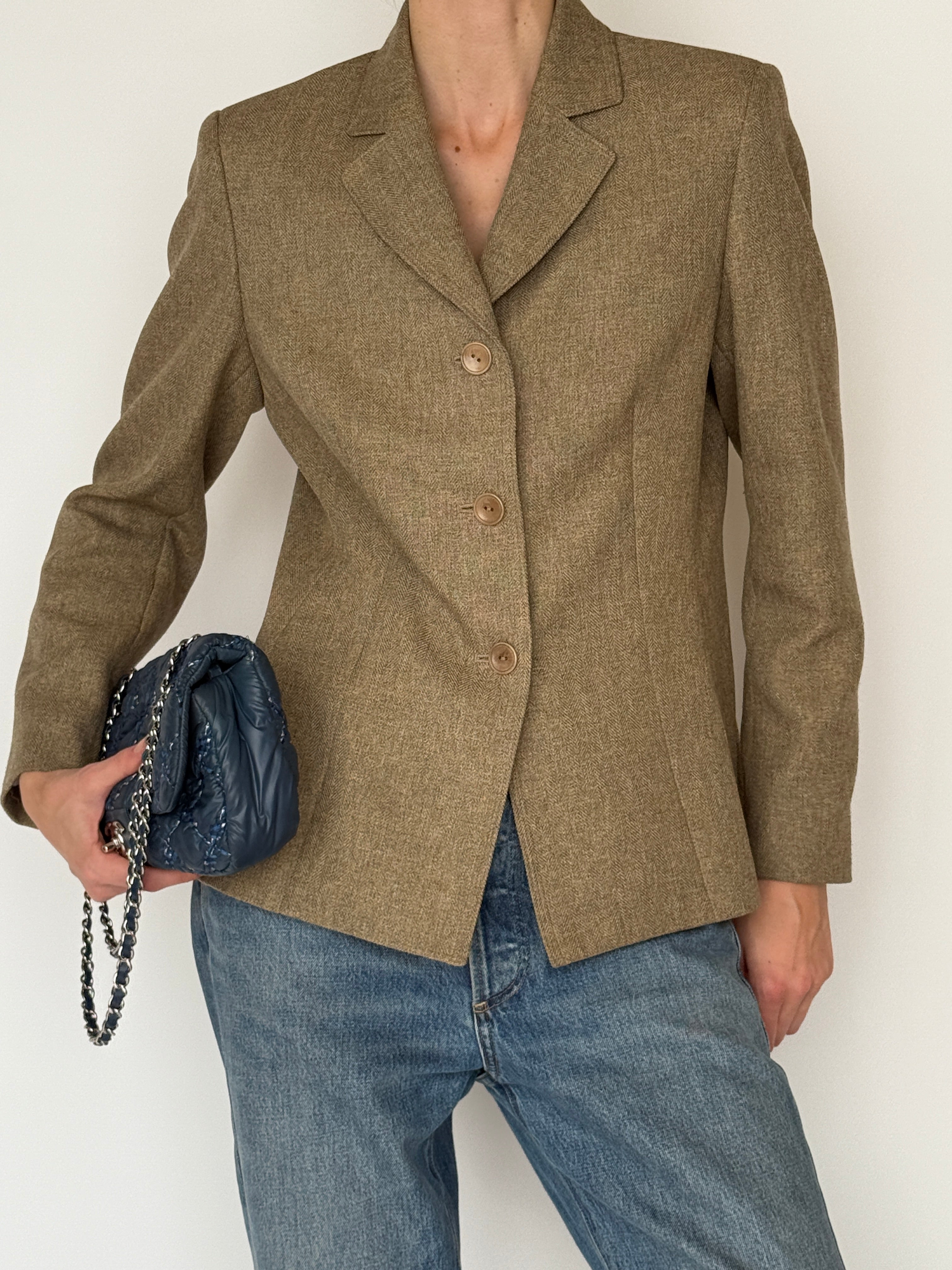 Vintage brown herringbone blazer front view