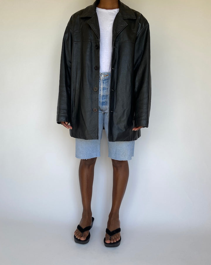 VINTAGE OVERSIZED BLACK LEATHER JACKET 1177