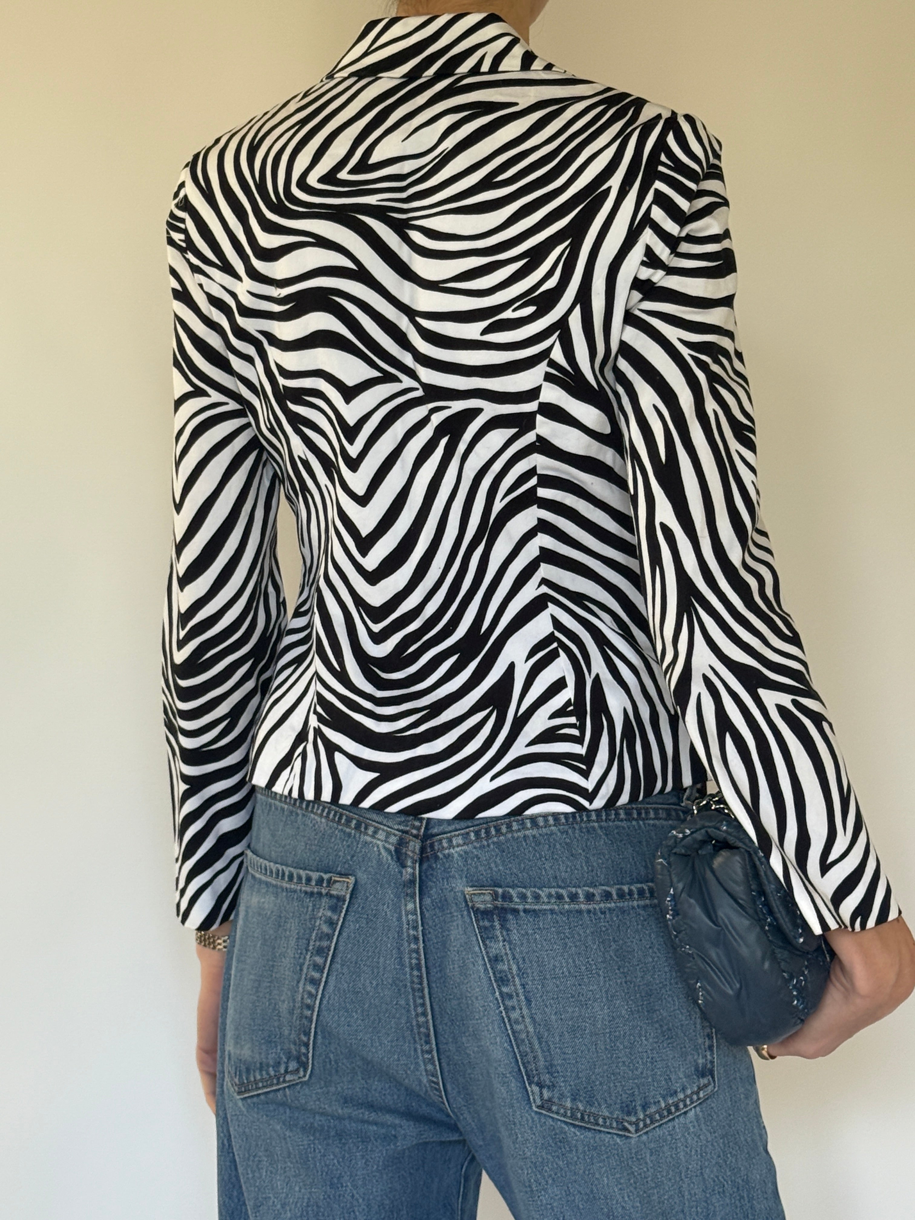 Vintage zebra print tailored blazer back view
