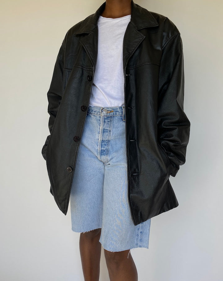 VINTAGE OVERSIZED BLACK LEATHER JACKET 1177