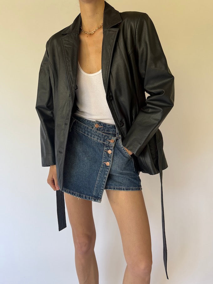 VINTAGE TRENCH LEATHER JACKET BLACK 6133