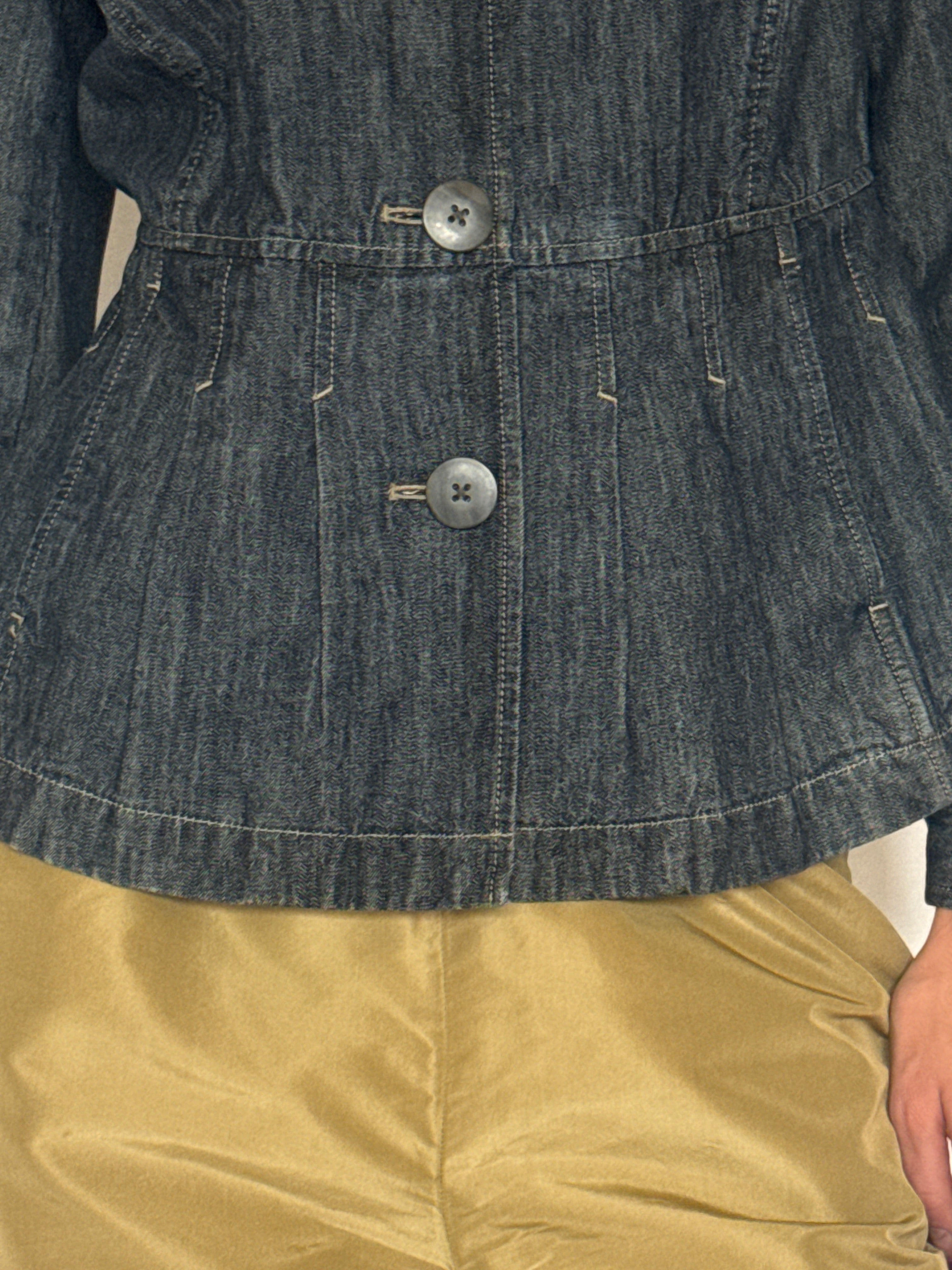 Vintage blue denim jacket fabric close-up