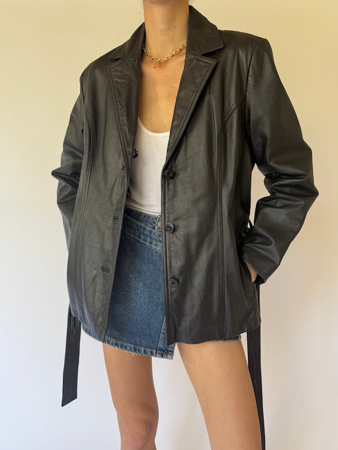 VINTAGE TRENCH LEATHER JACKET BLACK 6133