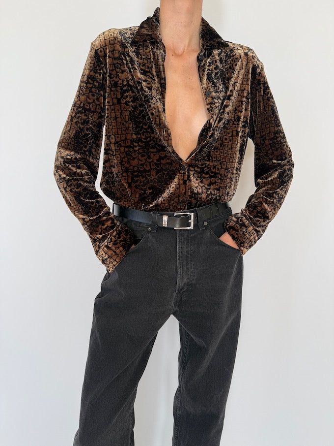 Velvet animal printed blouse, vintage blouse, svc, shopvintagecollection