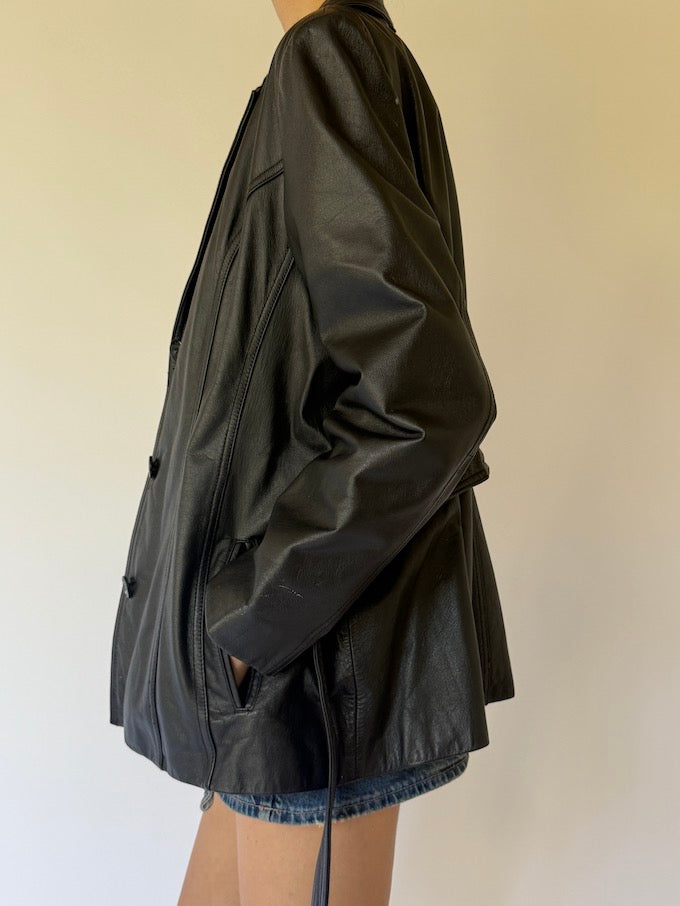 VINTAGE TRENCH LEATHER JACKET BLACK 6133