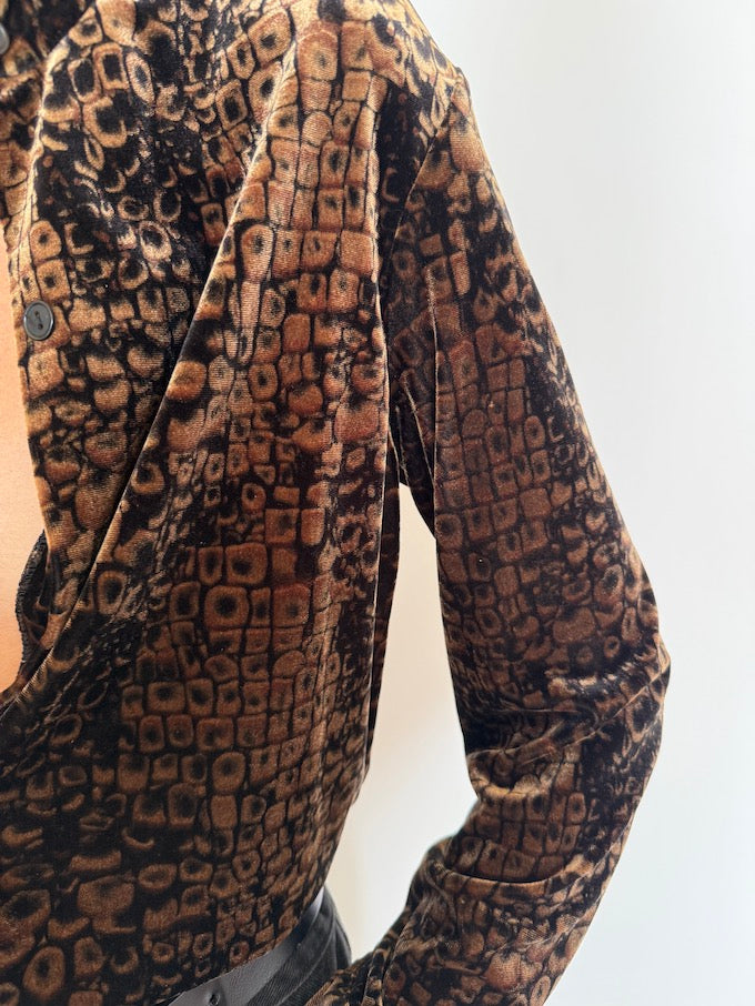 Velvet animal printed blouse, vintage blouse, svc, shopvintagecollection