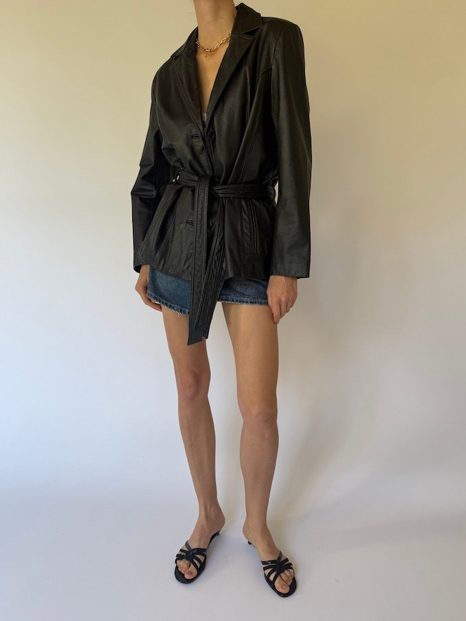VINTAGE TRENCH LEATHER JACKET BLACK 6133