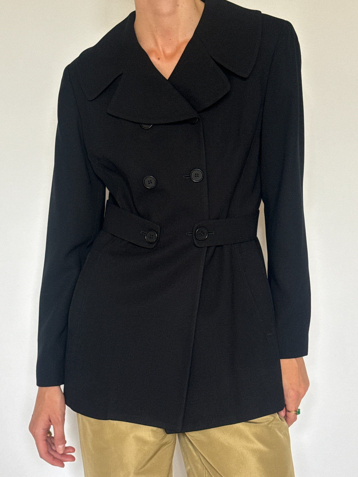 Vintage black wool blazer pocket and side detail