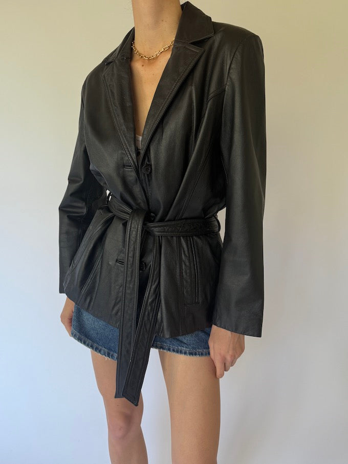 VINTAGE TRENCH LEATHER JACKET BLACK 6133