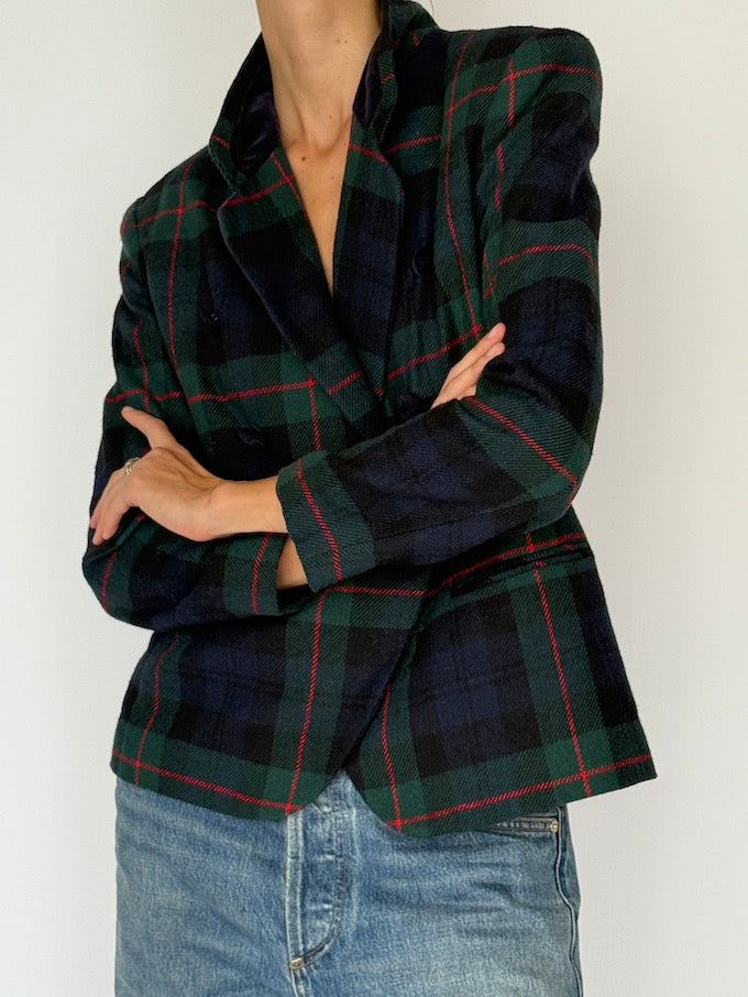 Vintage Tartan Wool Blend Blazer 6521