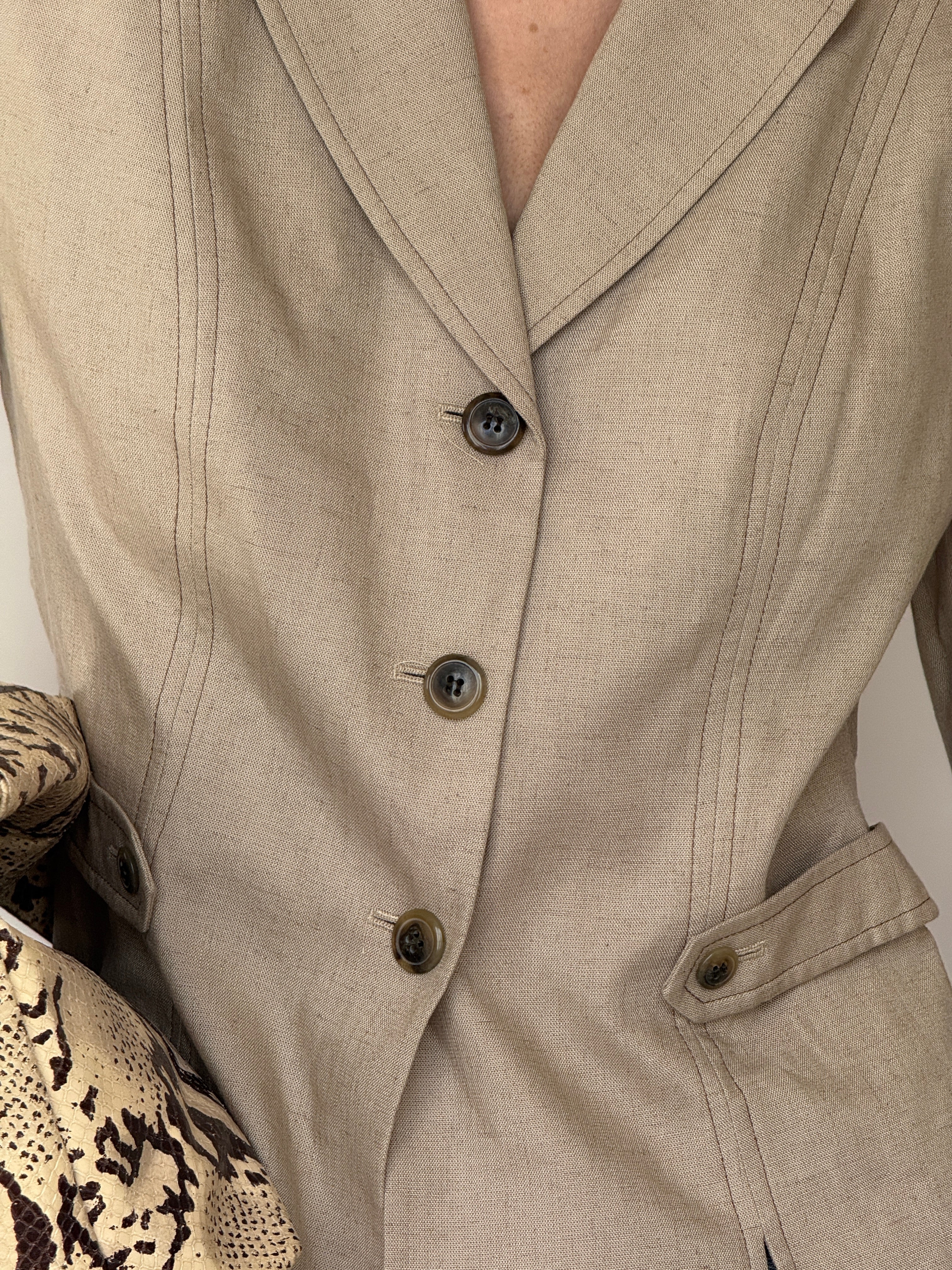 Vintage Linen-Blend Tailored Blazer Tan 7027