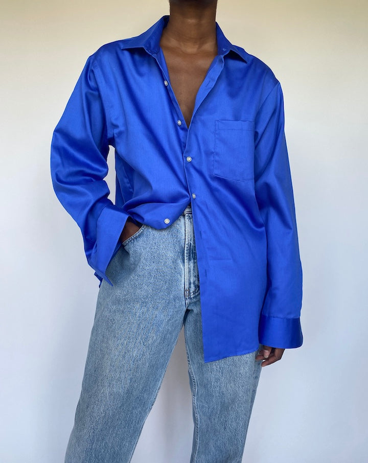 VINTAGE OVERSIZED BLUE BUTTON DOWN SHIRT 3551