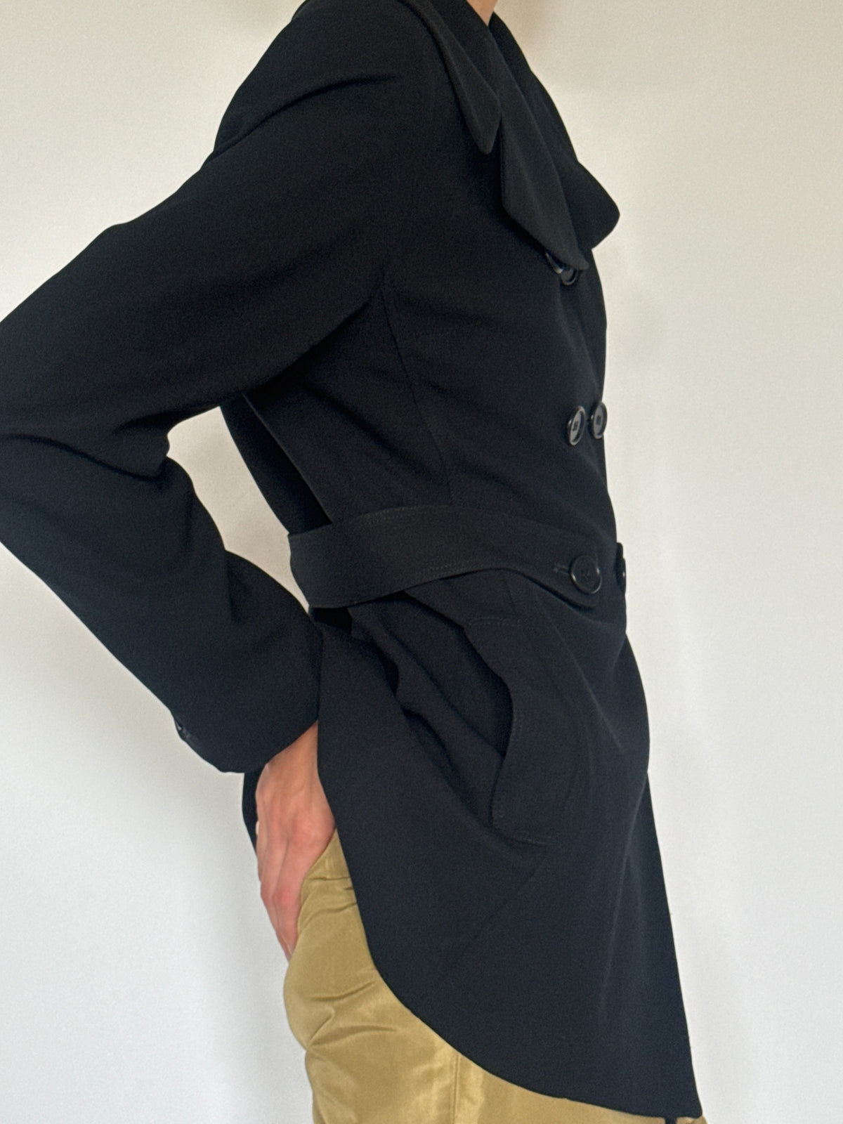 Vintage black wool blazer side view