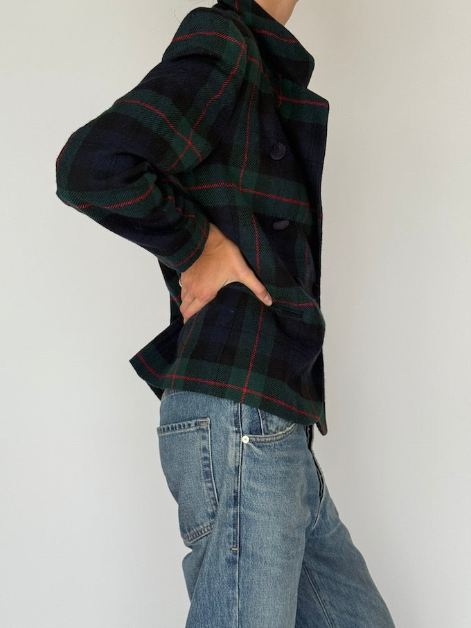 Vintage Tartan Wool Blend Blazer 6521