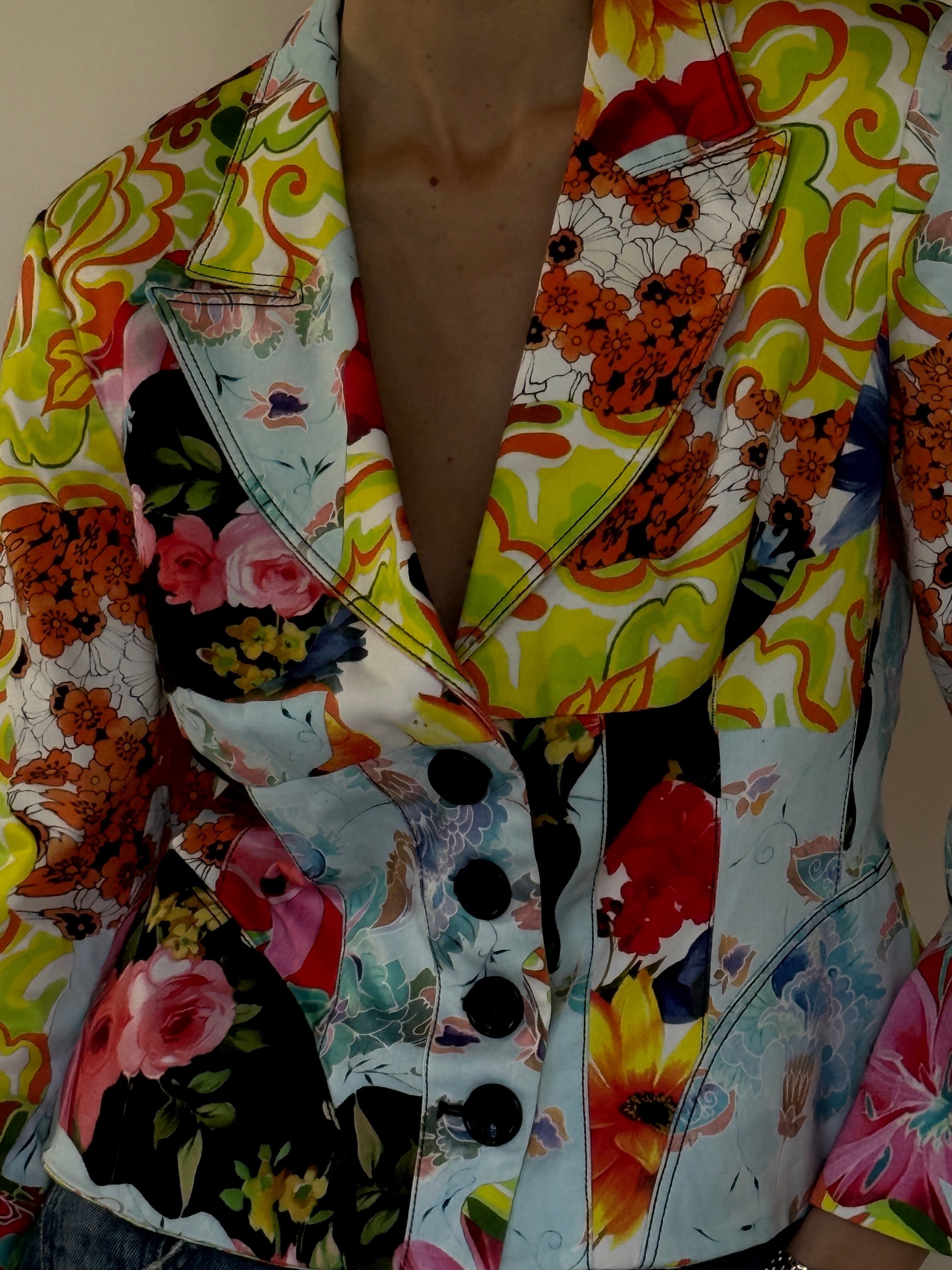 Vintage floral blazer fabric close-up