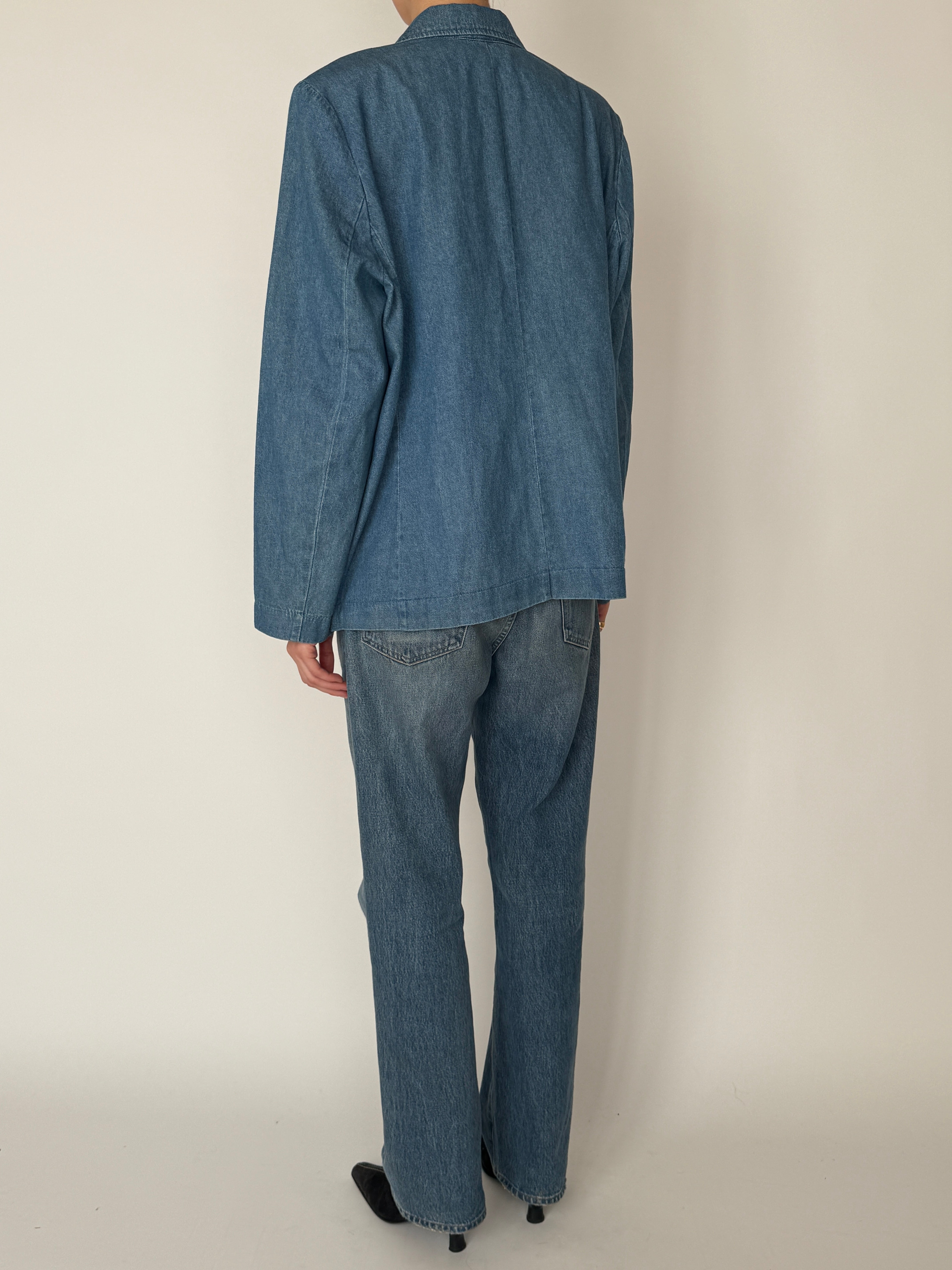 Vintage denim blazer blue back view