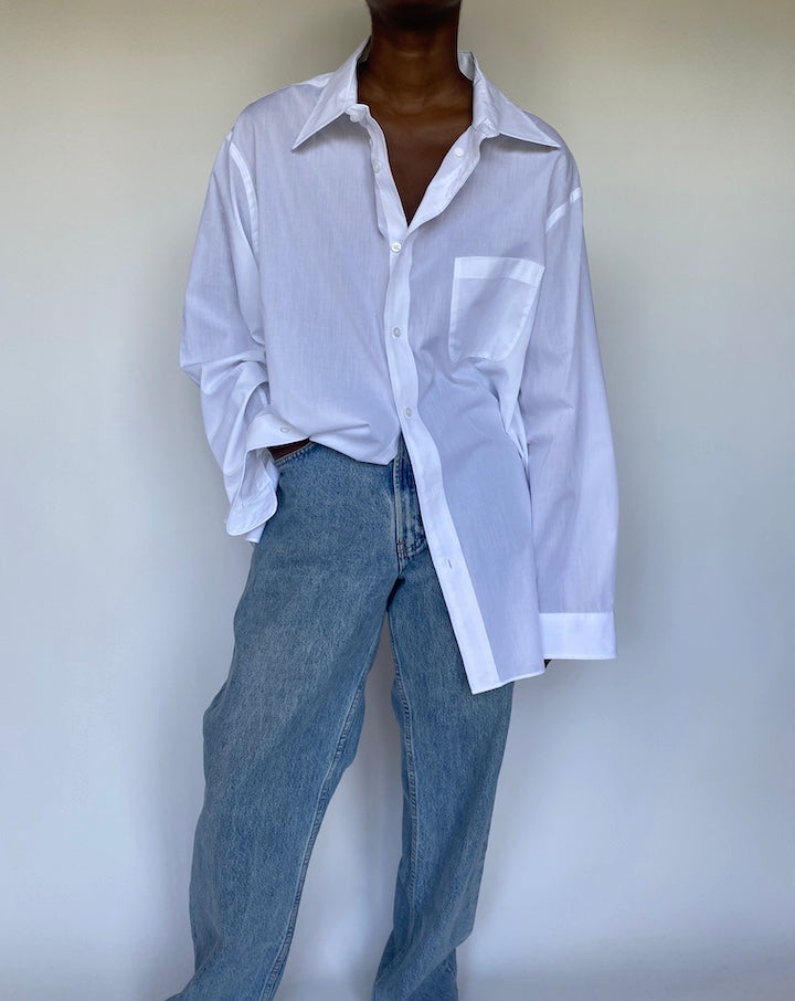 VINTAGE OVERSIZED WHITE BUTTON DOWN LONG SLEEVE SHIRT 3553