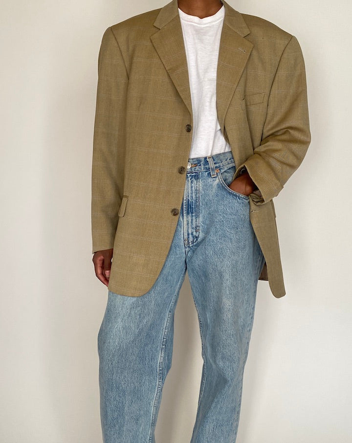 VINTAGE OVERSIZED BEIGE WOOL BLAZER 4076