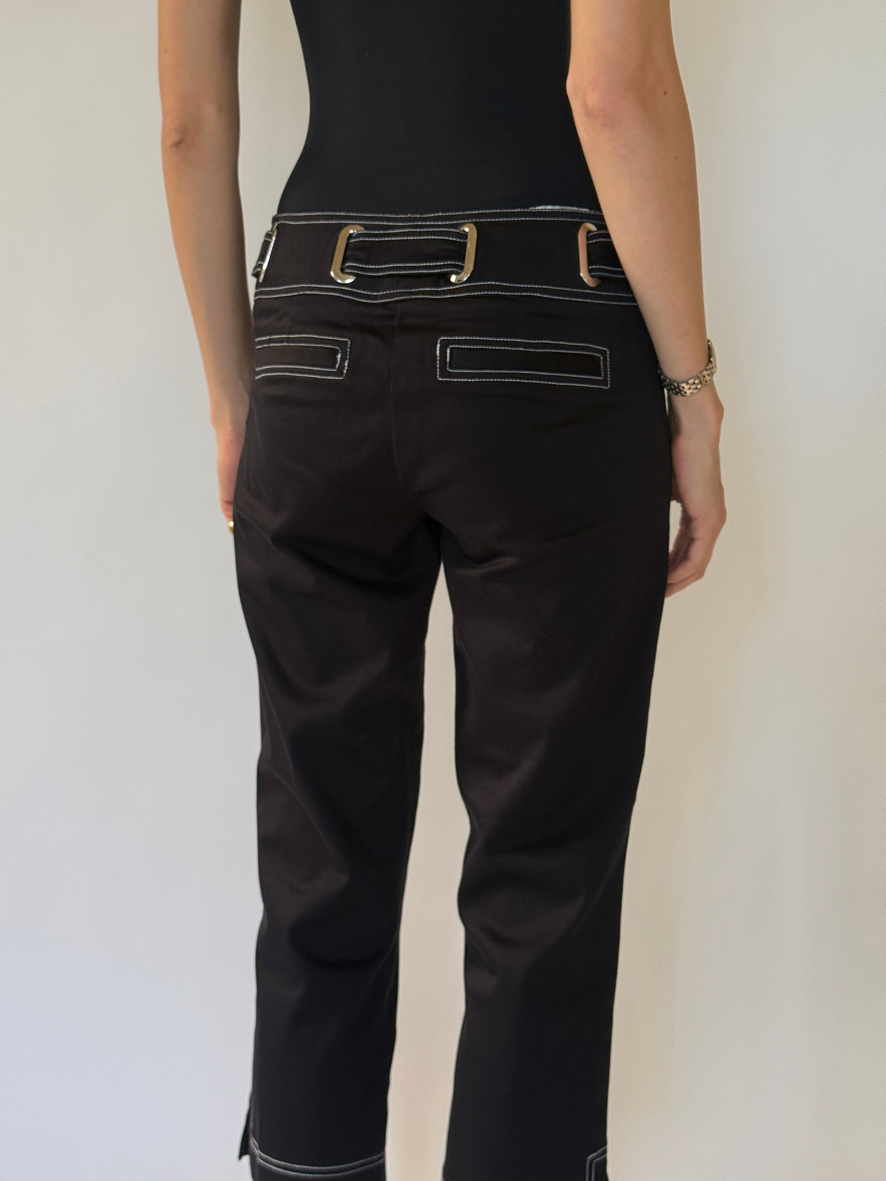 Vintage black contrast stitch capri pants back view