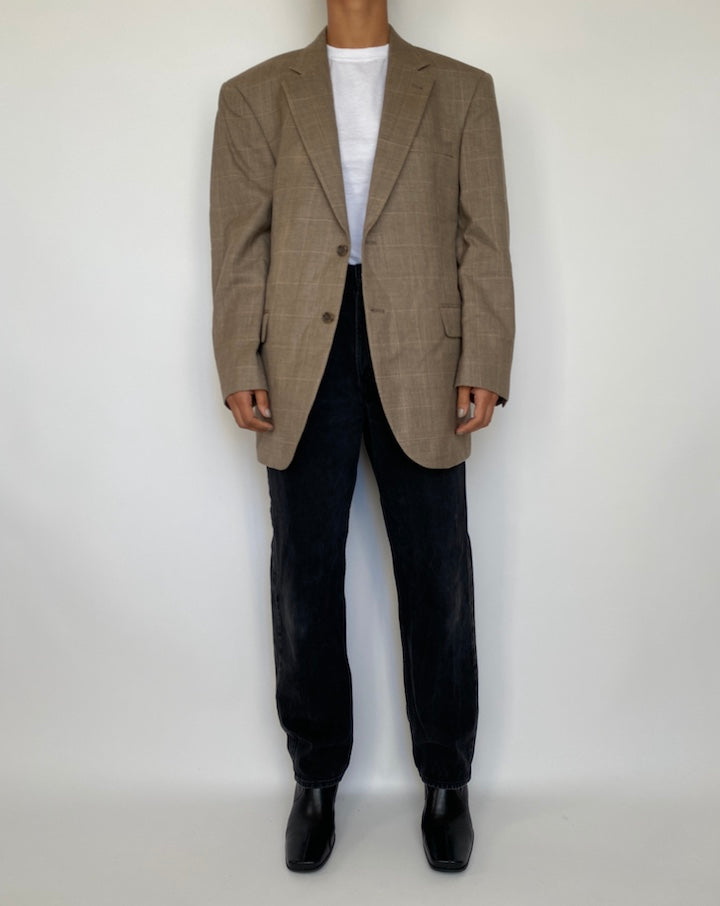 VINTAGE BEIGE CHECKED WOOL AND SILK BLENDED BLAZER 1838