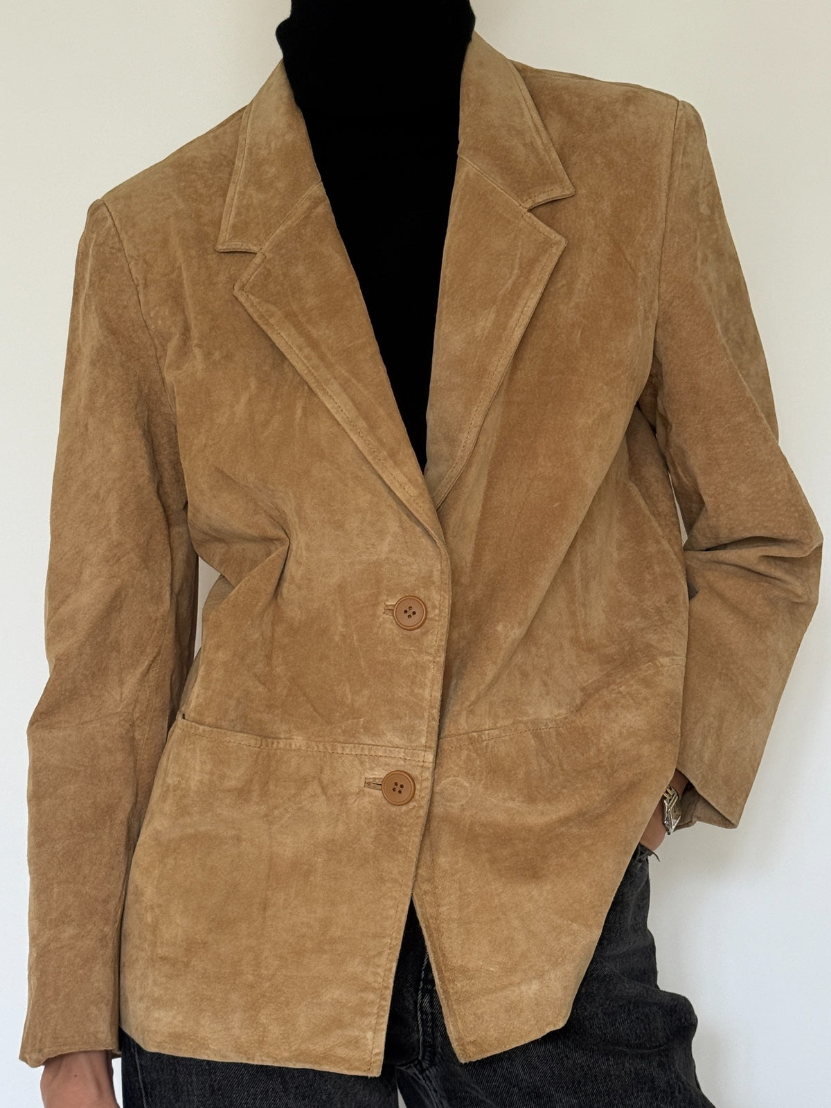 Vintage tan suede leather blazer photo 3