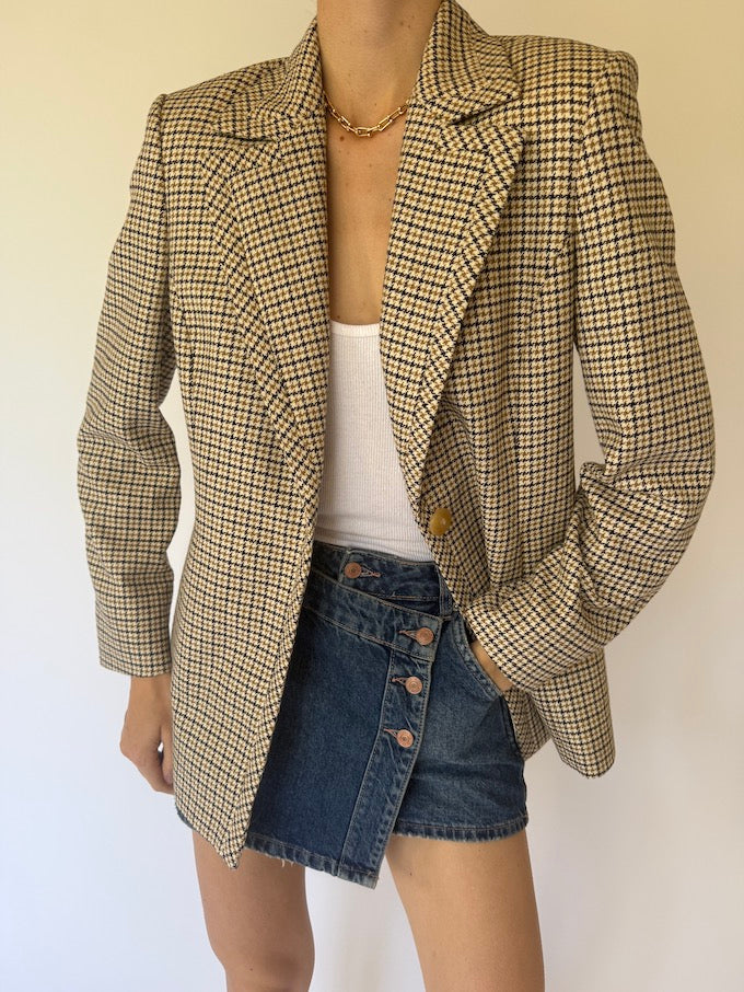Vintage houndstooth blazer beige tones 6150