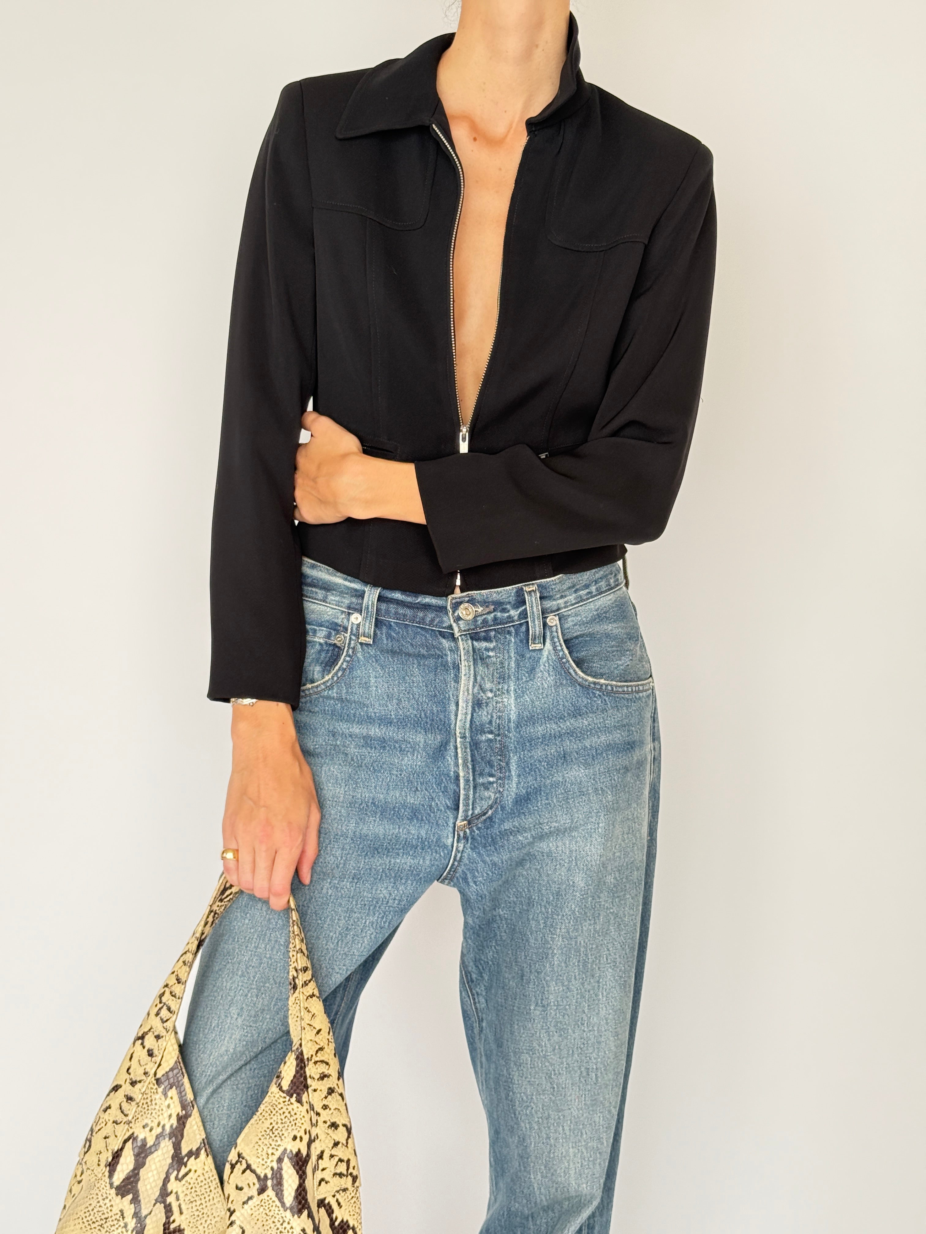 Vintage Cropped Zip Jacket Black 7053
