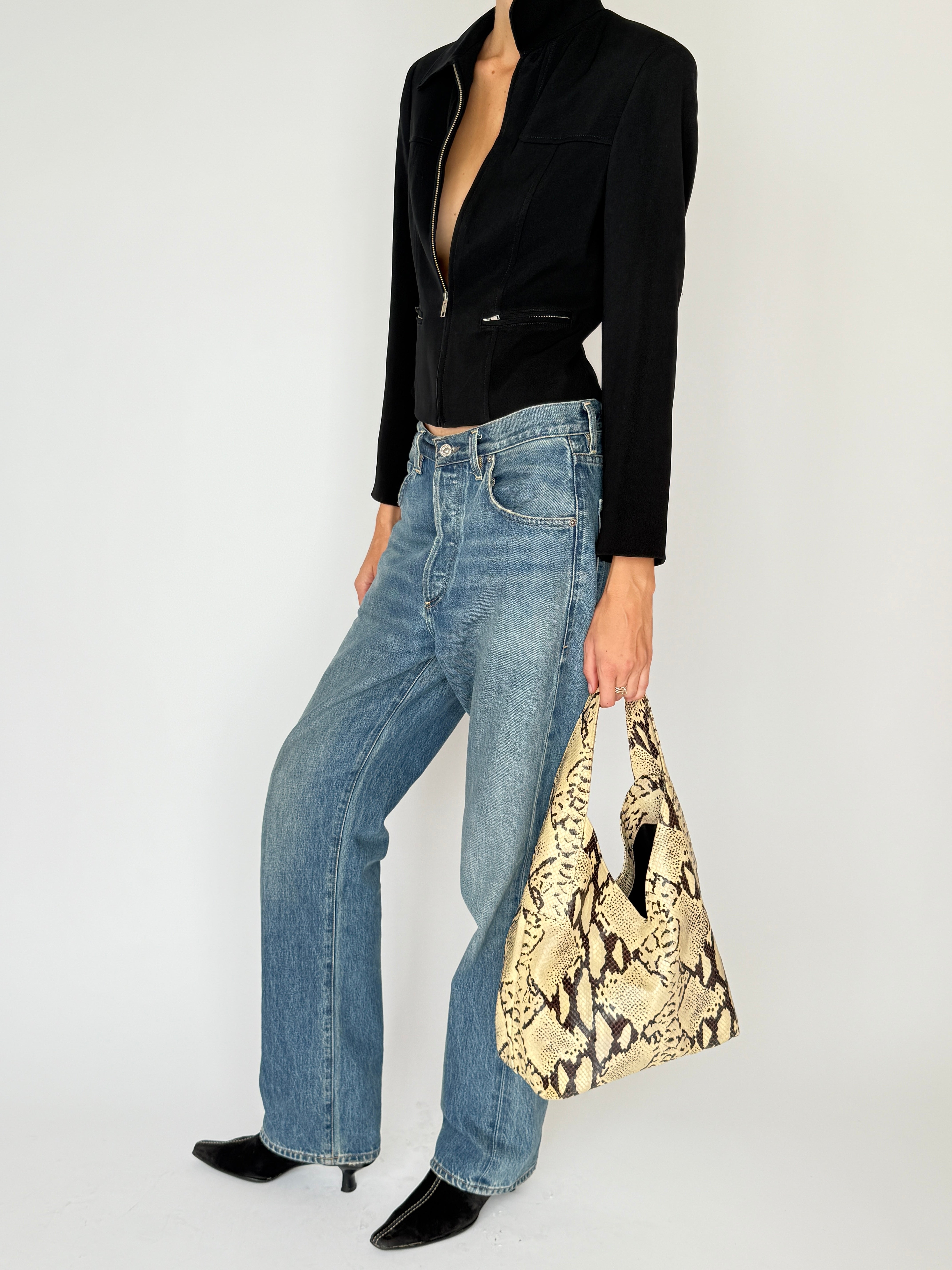 Vintage Cropped Zip Jacket Black 7053