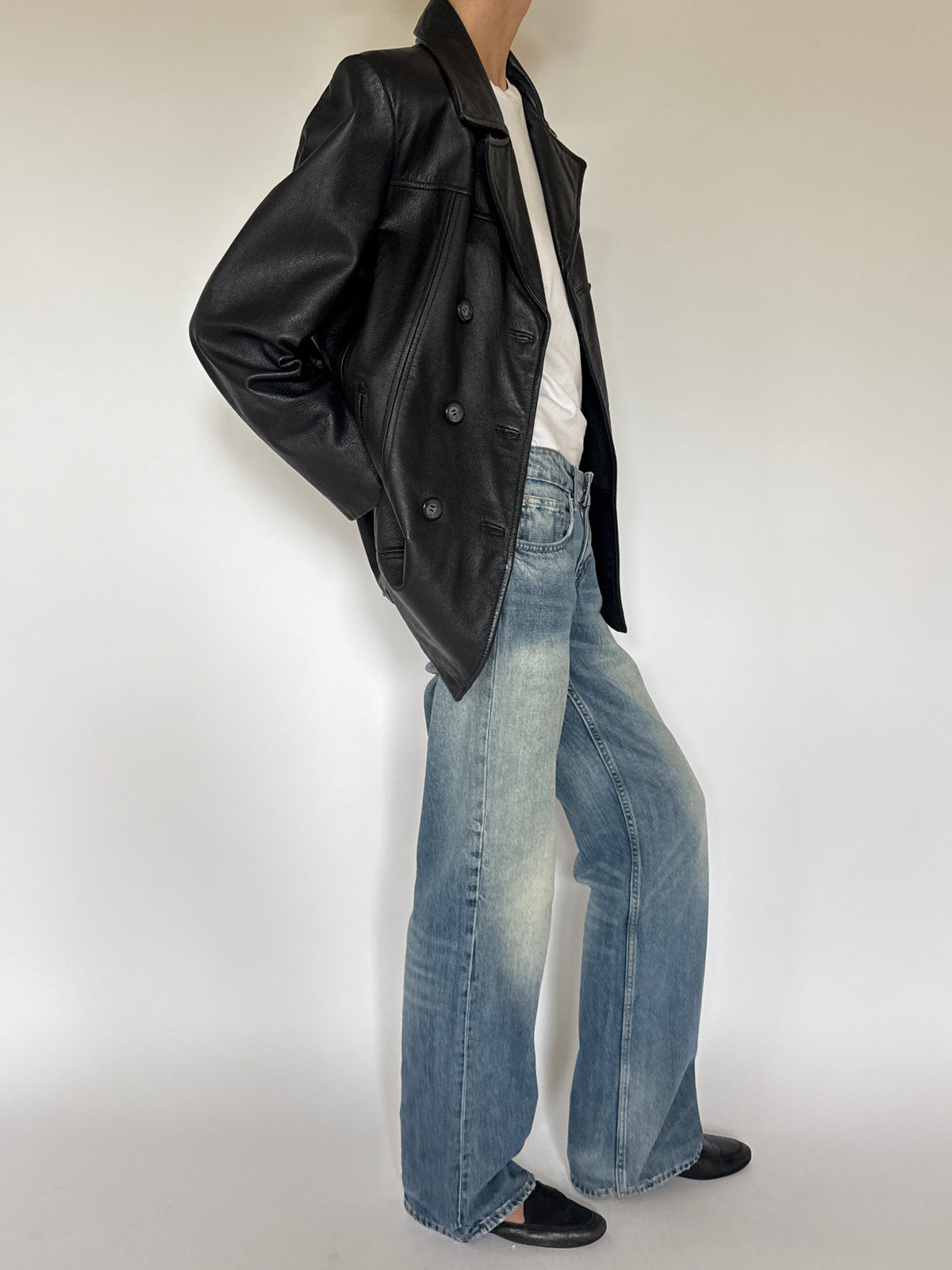 Vintage black leather blazer side view