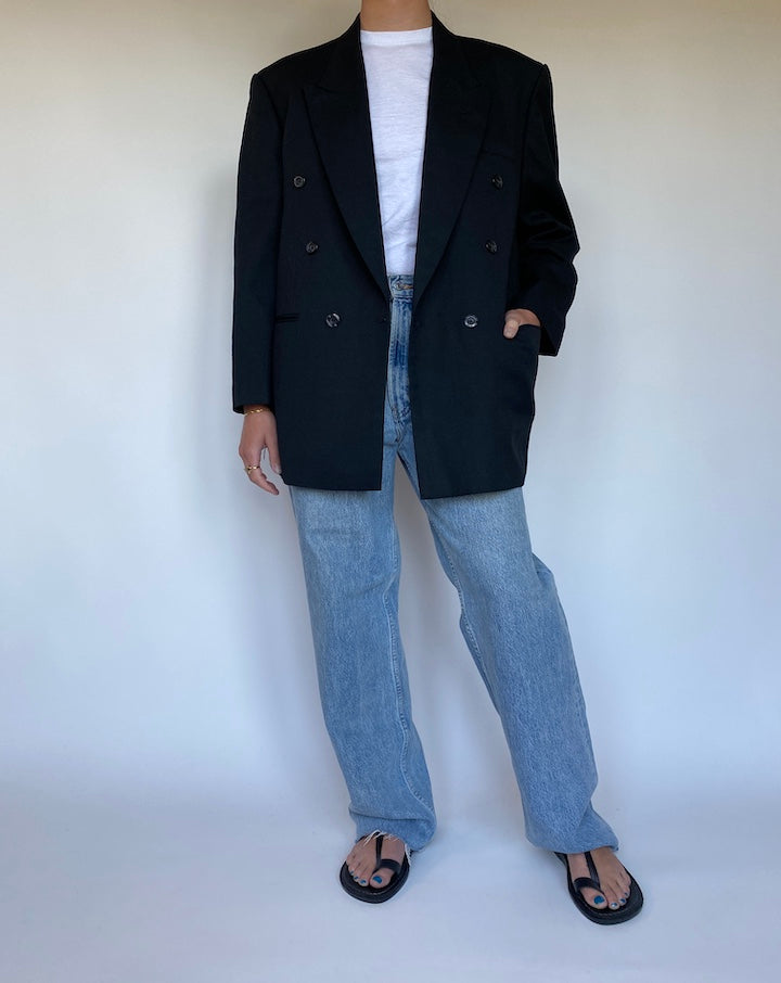 VINTAGE DOUBLE BREASTED BLACK BLAZER 3087