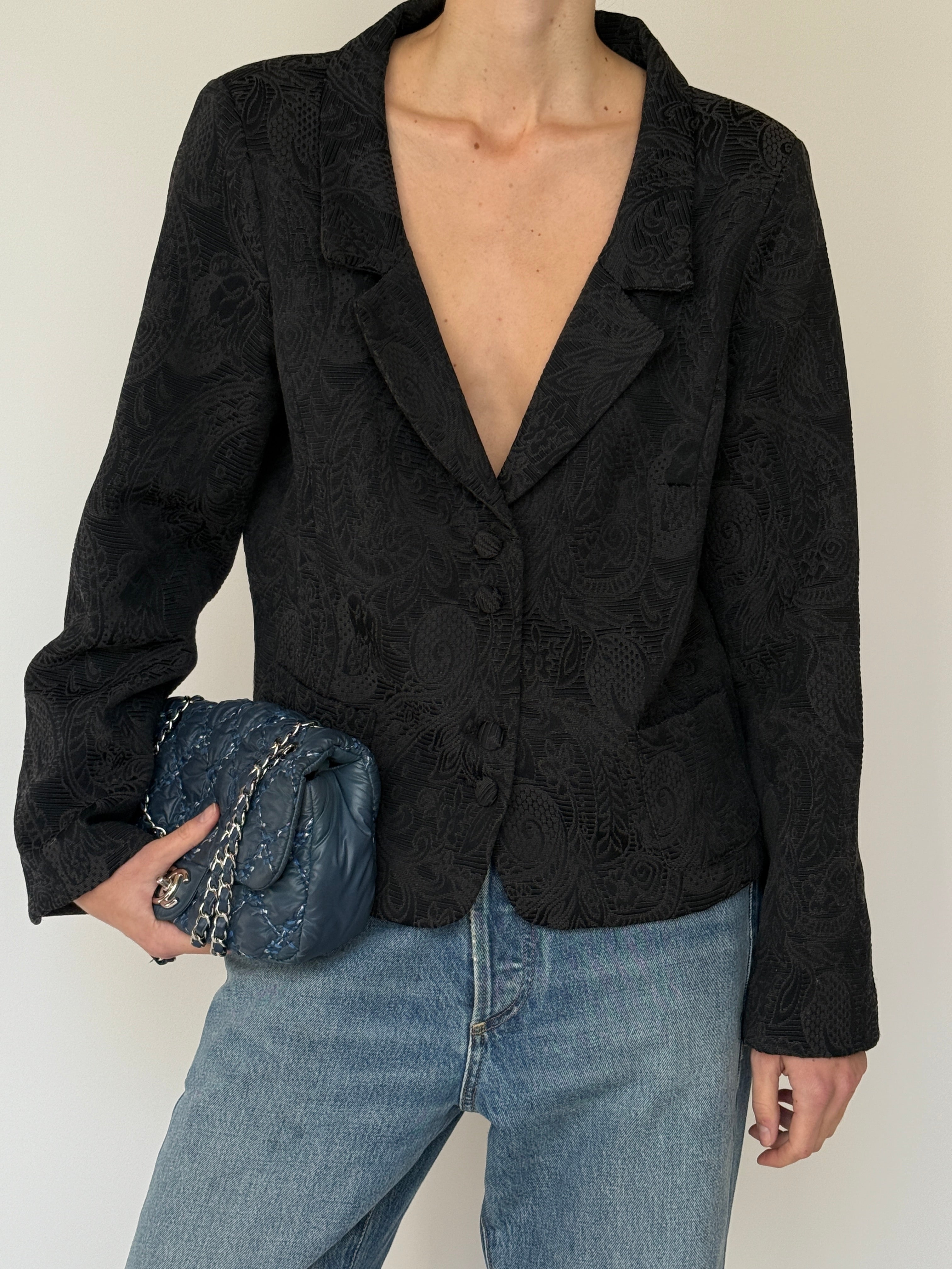 Vintage Textured Blazer Black 7031