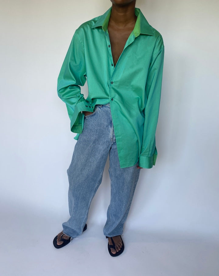 VINTAGE OVERSIZED GREEN LONG SLEEVE SHIRT 3558