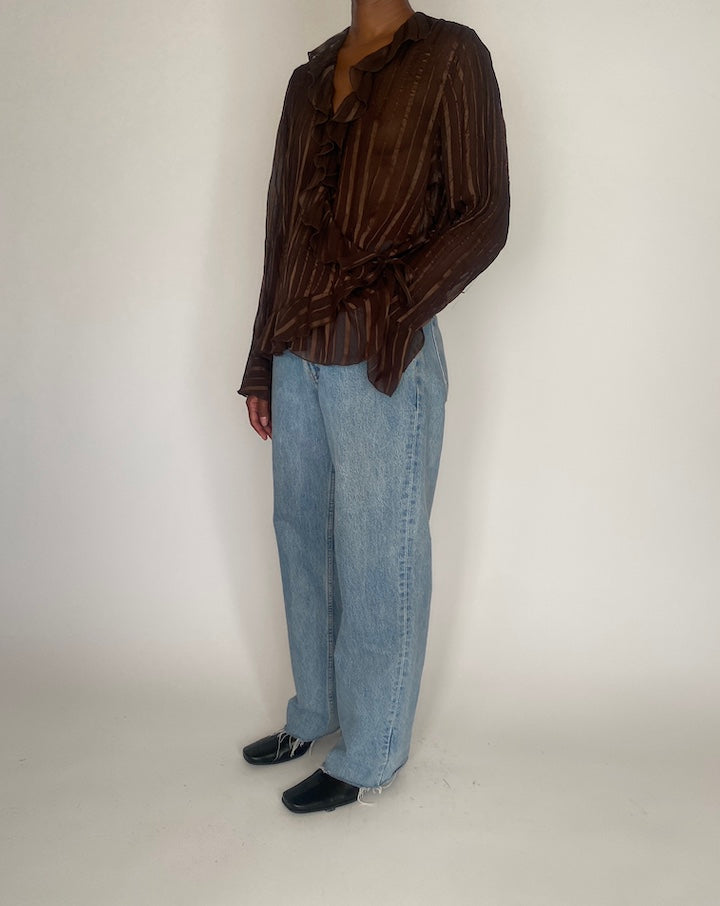 VINTAGE RUFFLED BROWN BLOUSE 4082