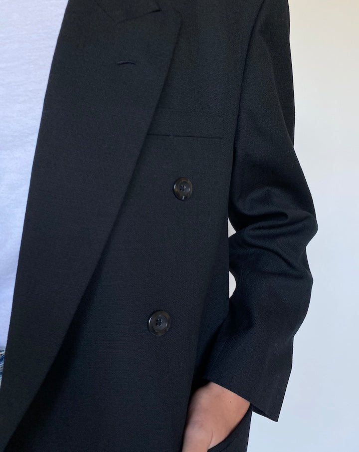 VINTAGE DOUBLE BREASTED BLACK BLAZER 3087