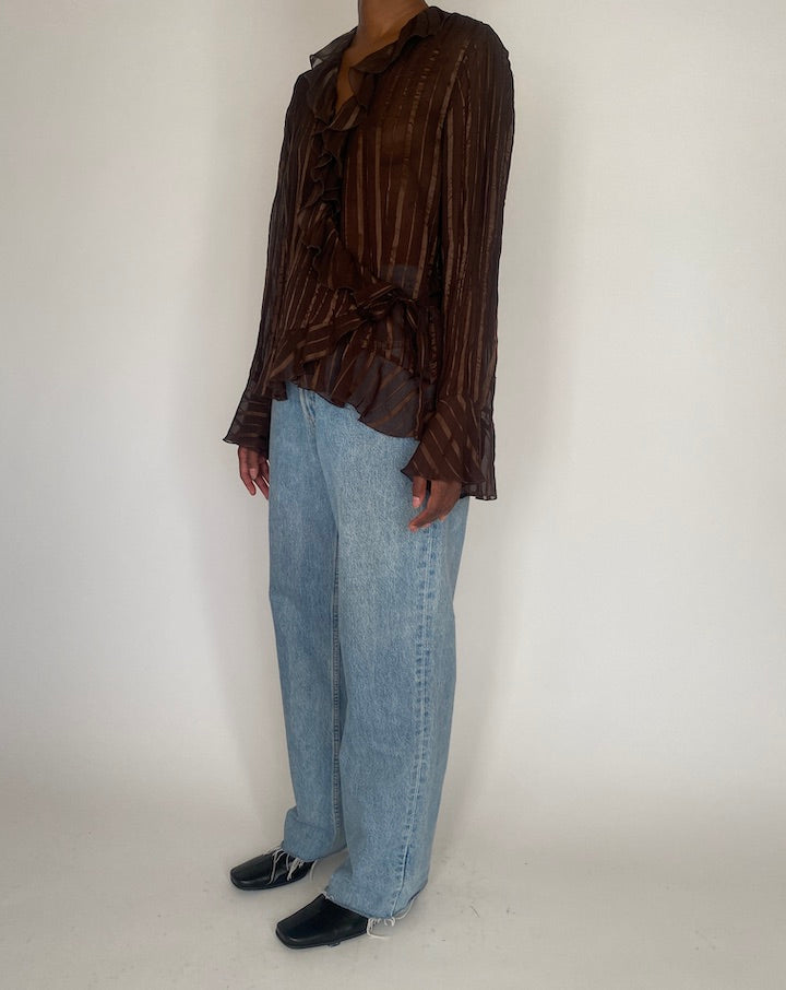VINTAGE RUFFLED BROWN BLOUSE 4082