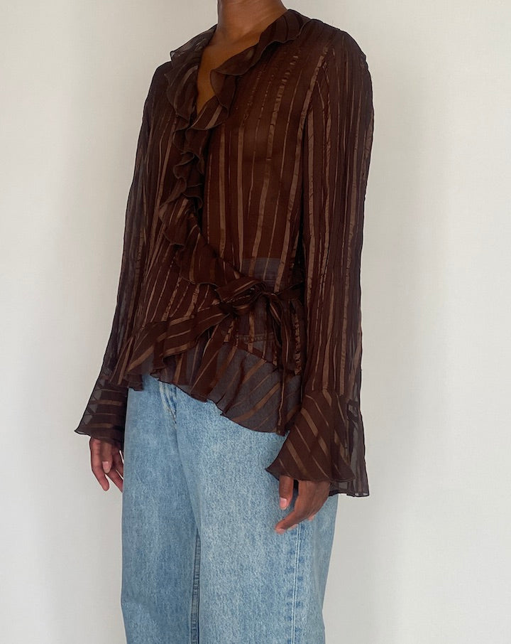 VINTAGE RUFFLED BROWN BLOUSE 4082