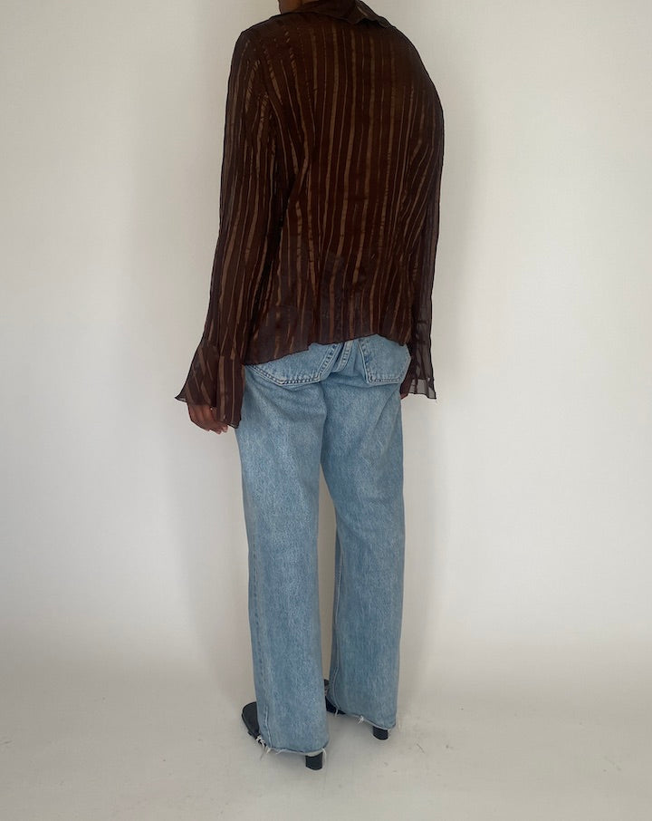 VINTAGE RUFFLED BROWN BLOUSE 4082