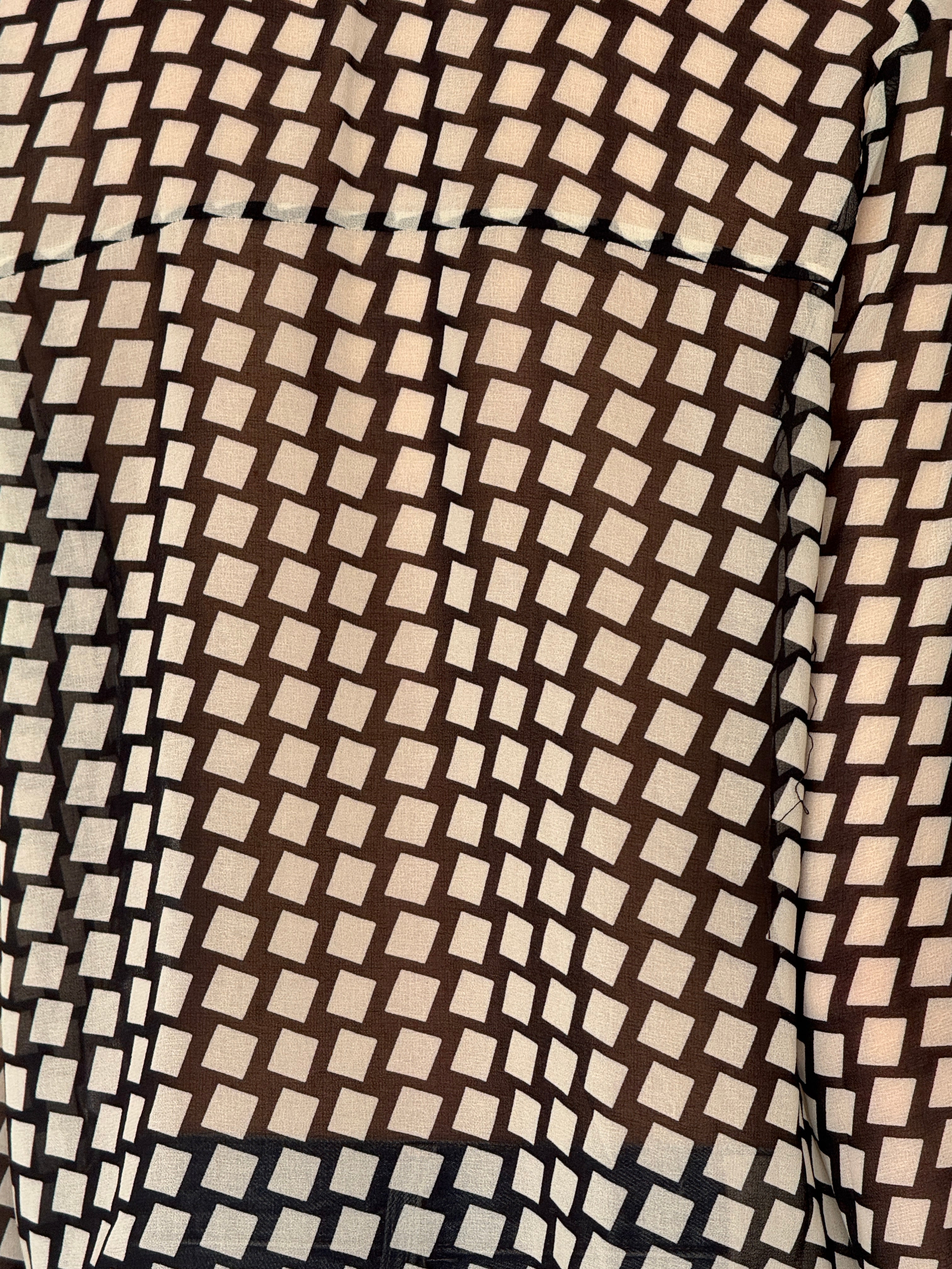 Vintage black and cream geometric sheer blouse fabric detail