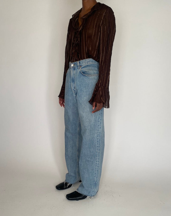 VINTAGE RUFFLED BROWN BLOUSE 4082