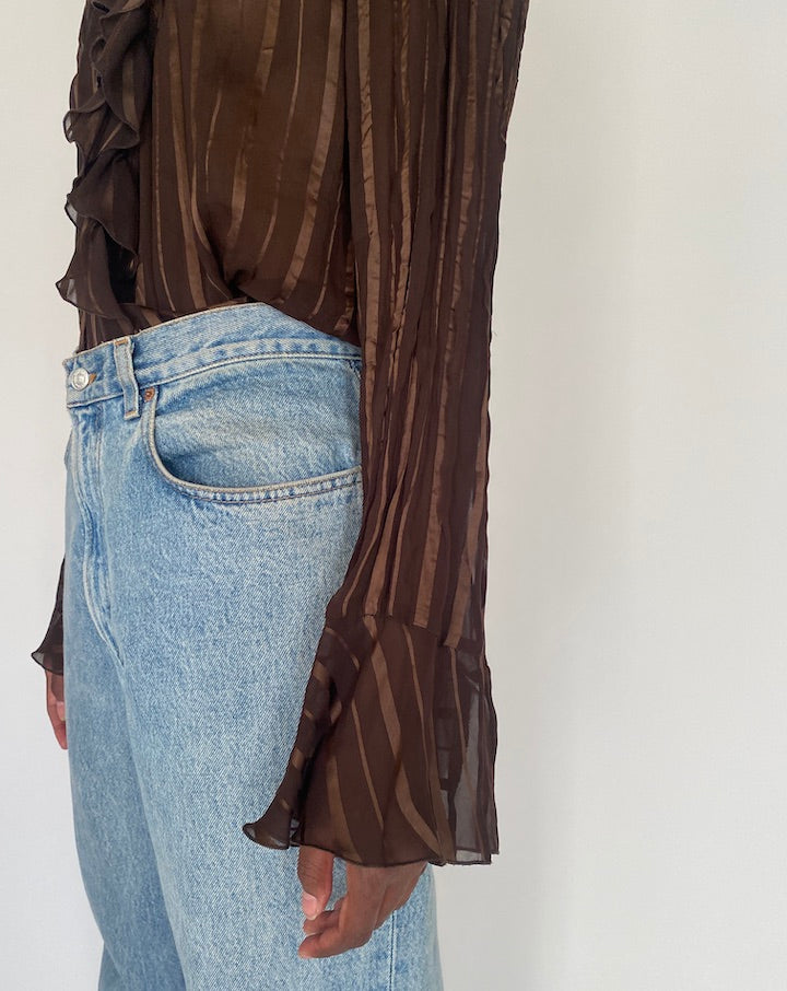 VINTAGE RUFFLED BROWN BLOUSE 4082