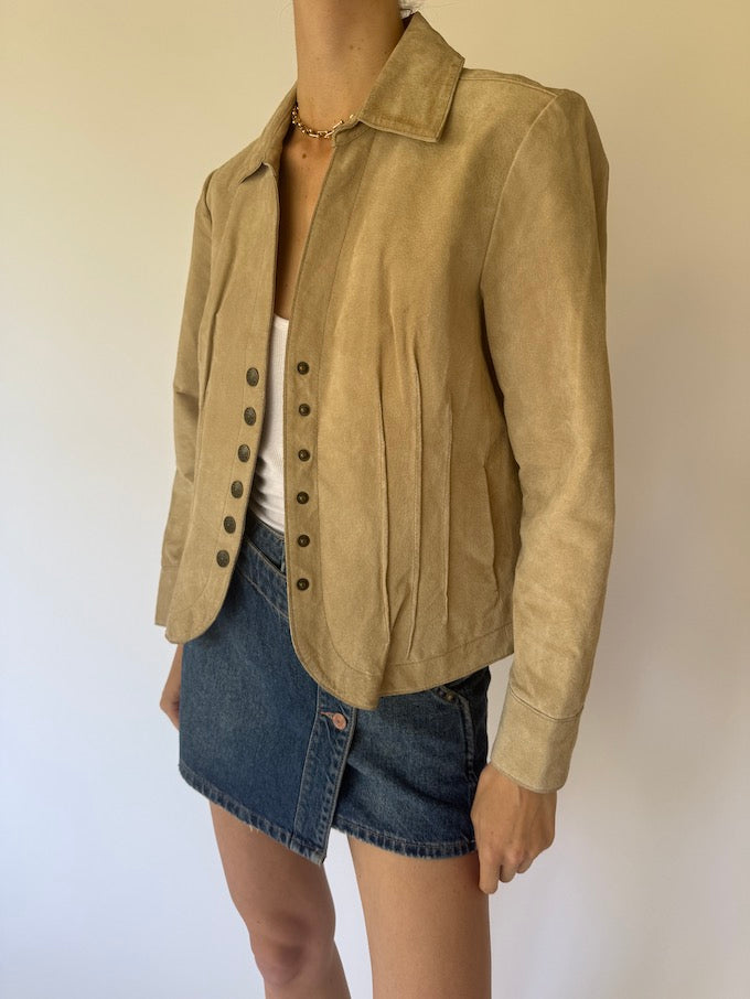 Vintage Suede Leather Jacket in Sand 6152