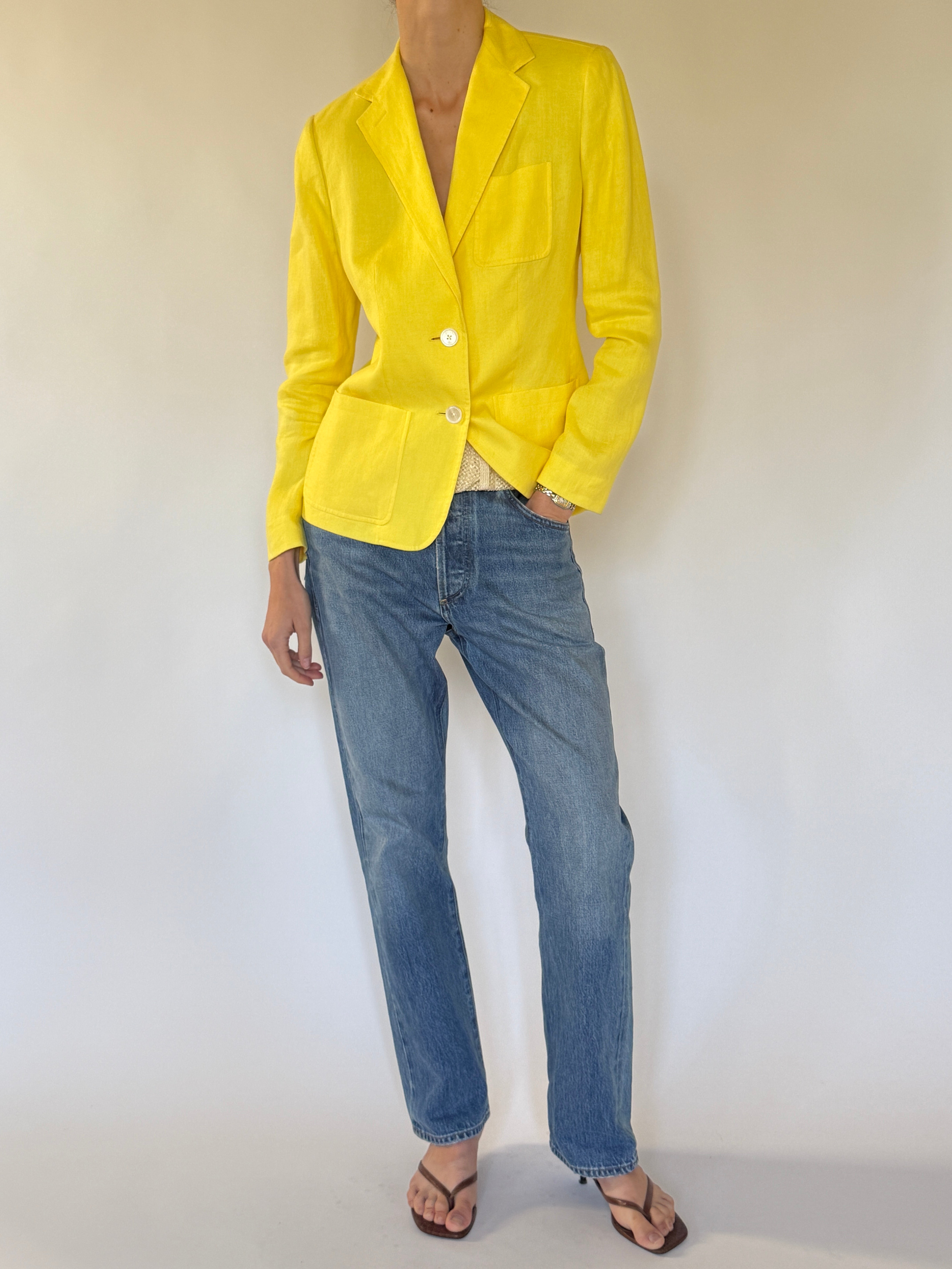 Vintage yellow linen blazer full length view