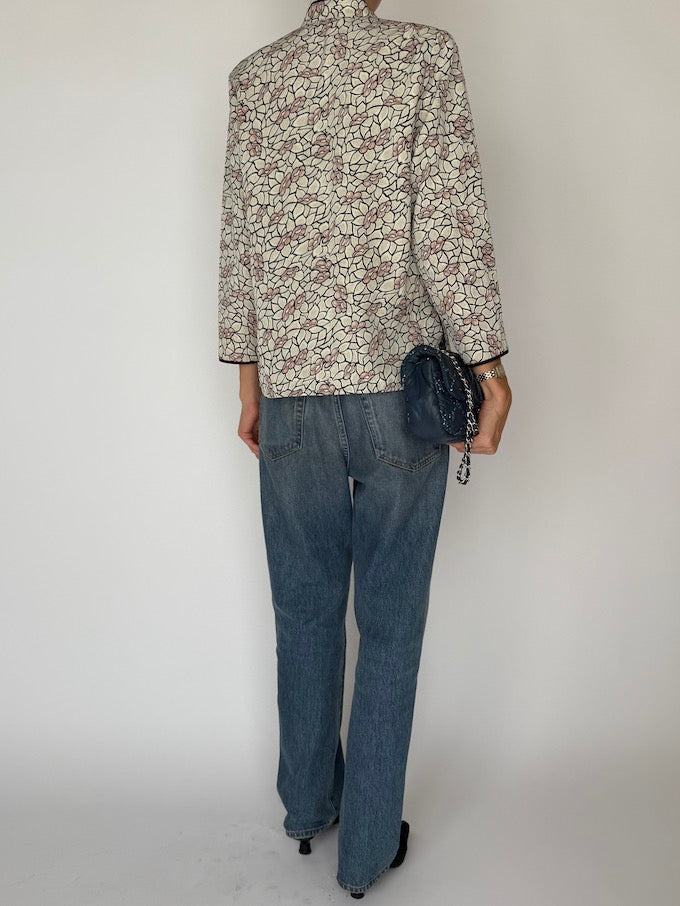 Vintage Flora Brocade Blouse with Knot Buttons
