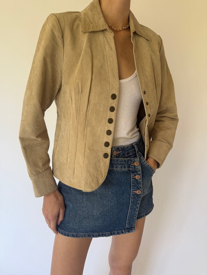 Vintage Suede Leather Jacket in Sand 6152