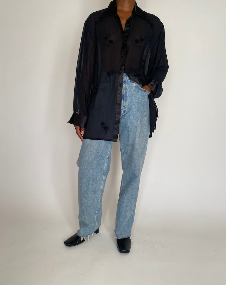 VINTAGE BLACK SHEER BLOUSE 4084