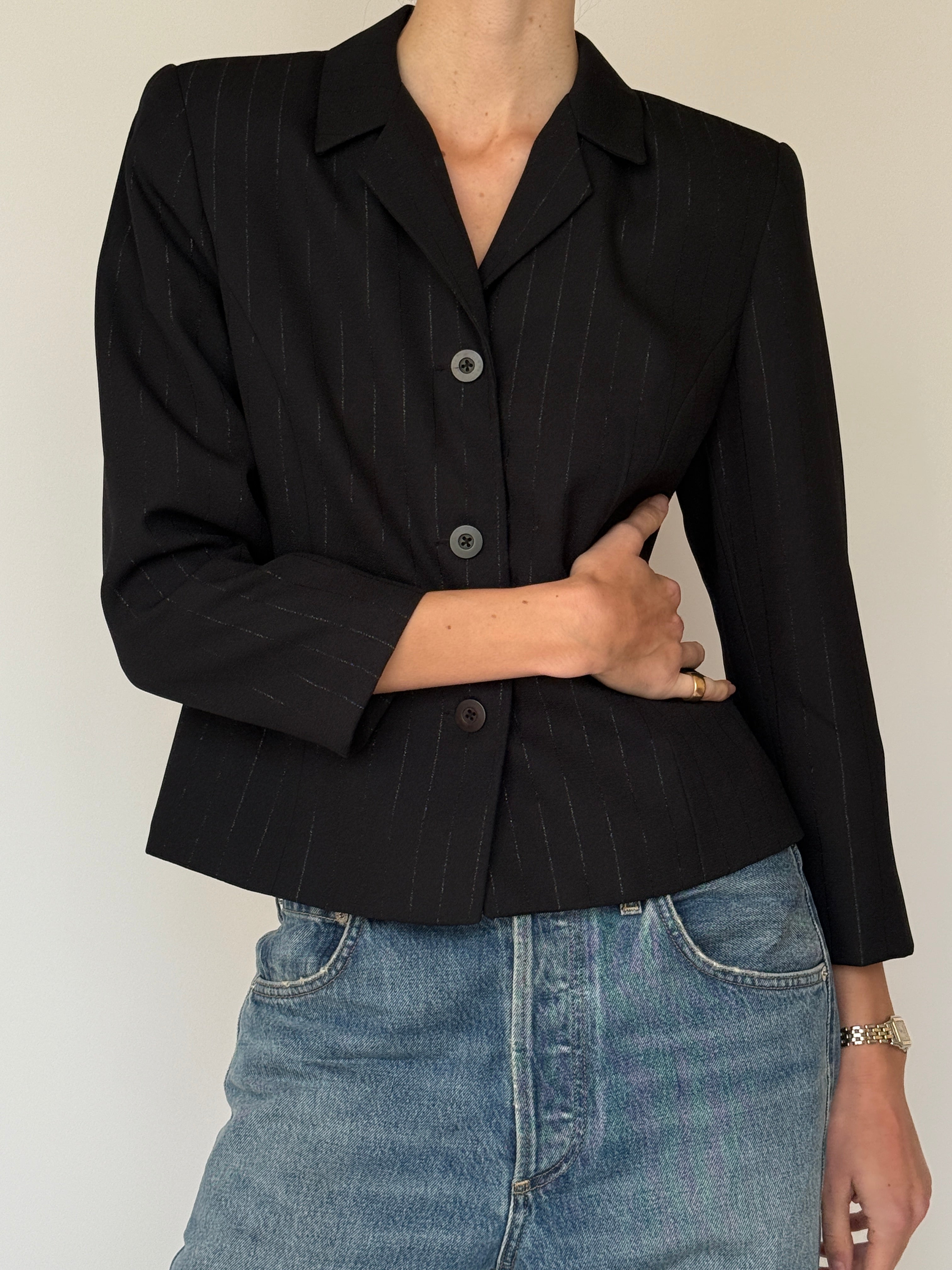 Vintage Black Pinstripe Tailored Blazer 7032