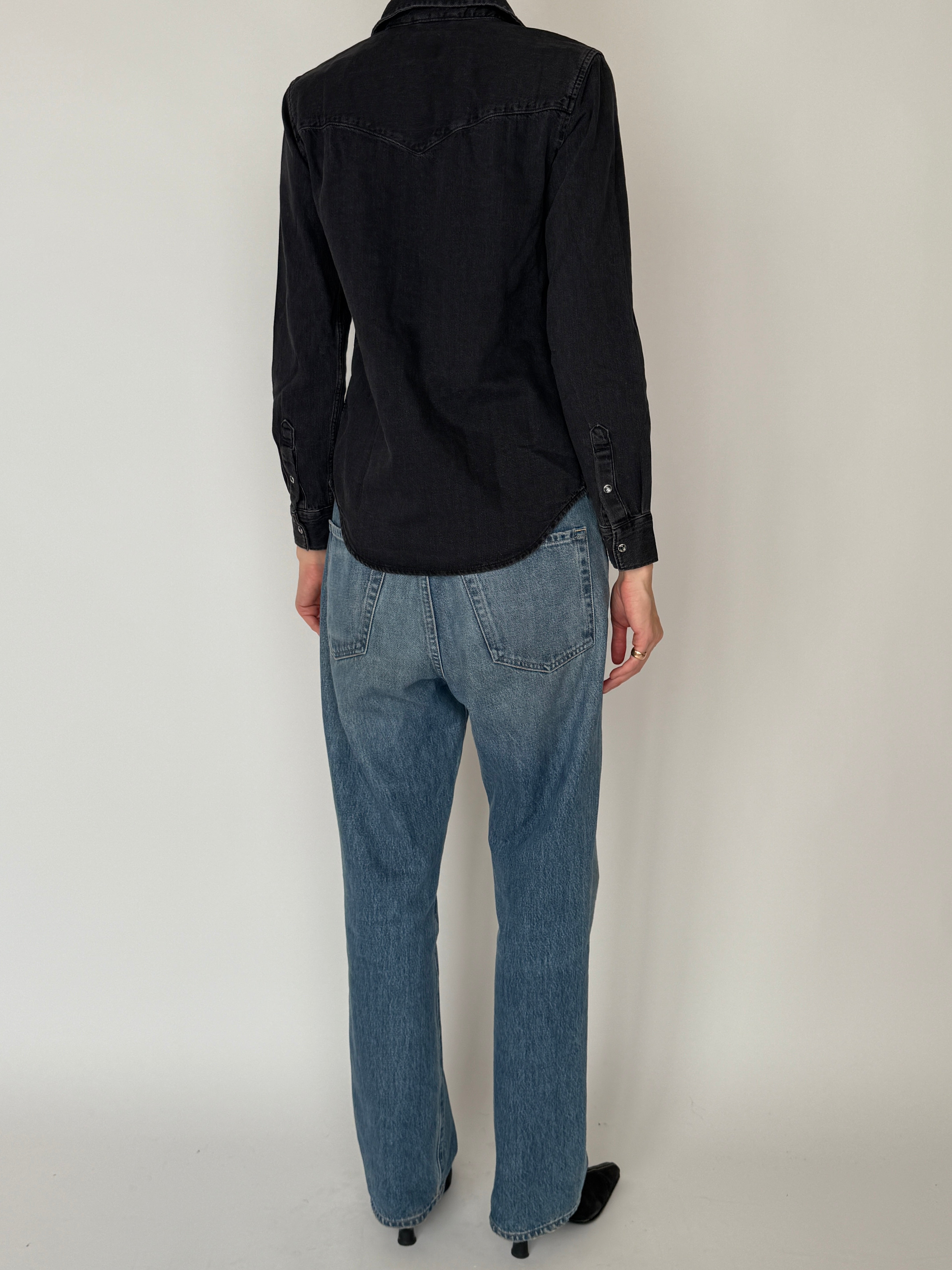 Vintage Levi’s faded black denim shirt back view