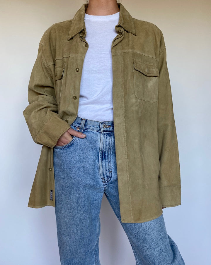 VINTAGE BEIGE SUEDE LEATHER SHIRT 3090