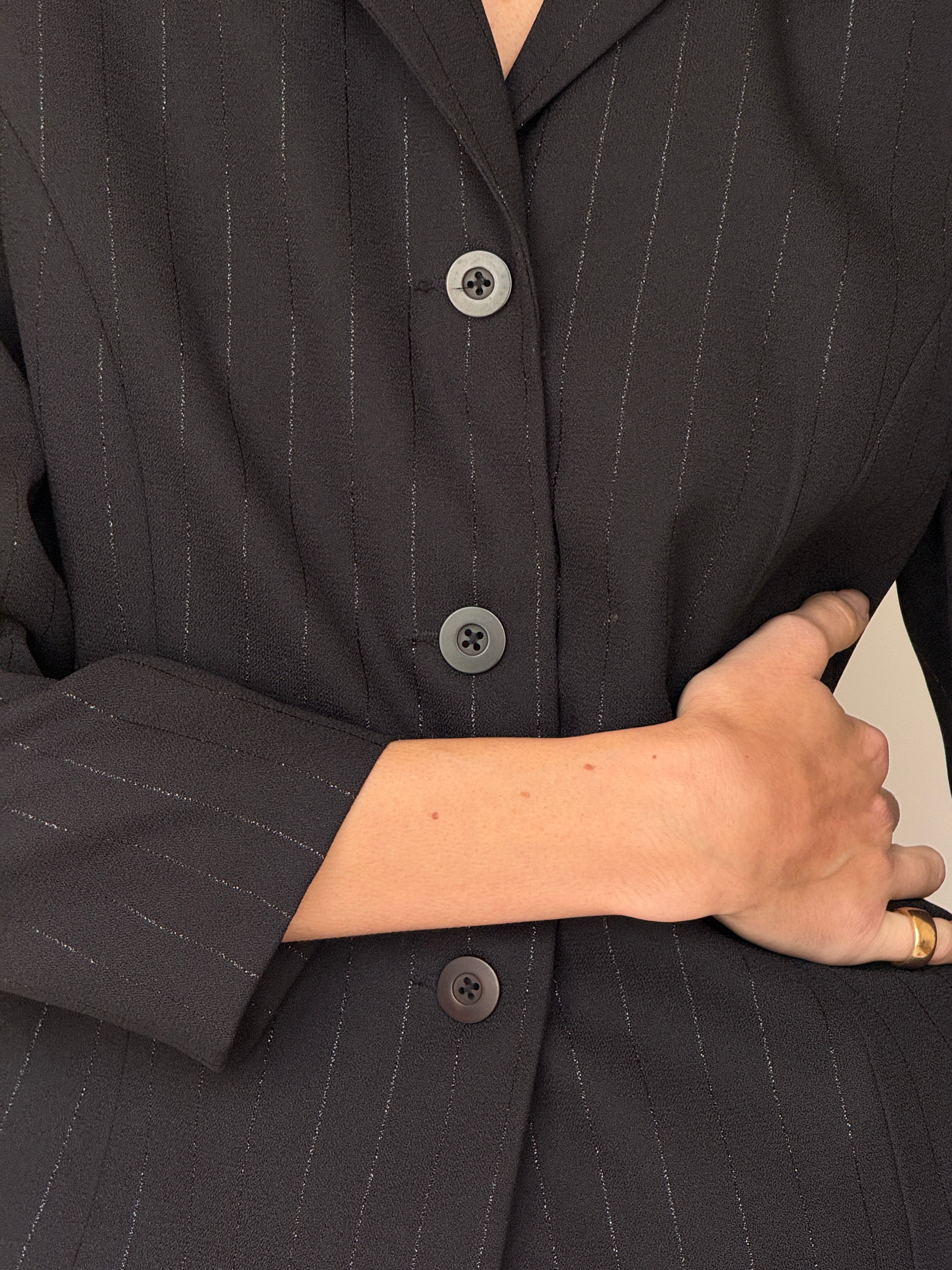 Vintage Black Pinstripe Tailored Blazer 7032