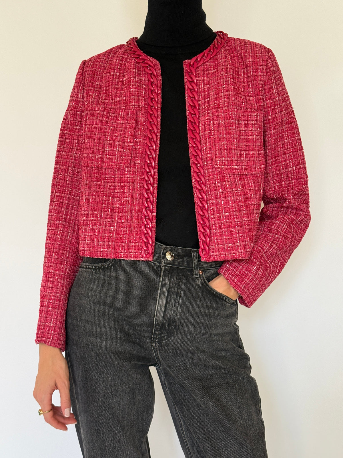 Vintage Tweed Chain Trim Jacket Pink 7531